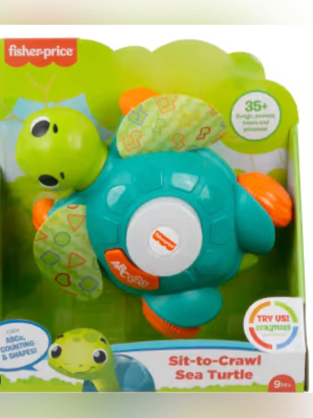 Fisher-Price Teal & Orange ABC 123 Turtle Pull Toy